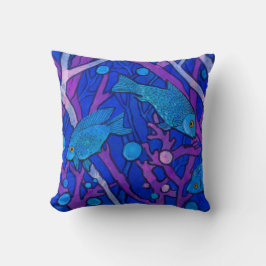 Blauer Fisch in Meeresalgen, Kunstautos Kissen