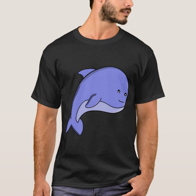Blauer Fisch Kawaii Delfin oder Schweinswal Cartoo T-Shirt (Vorderseite)