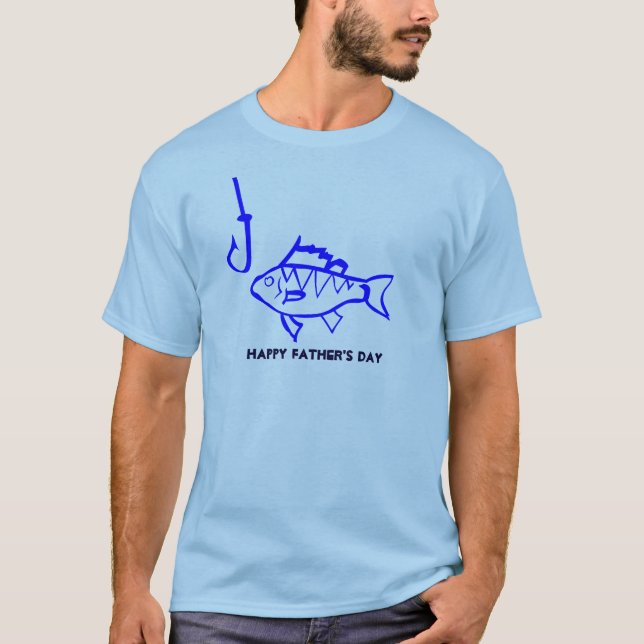 Blauer Fisch mit Angelhaken Happy Vatertag T-Shirt (Vorderseite)