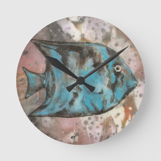 Blauer Fisch Runde Wanduhr (Vorderseite)