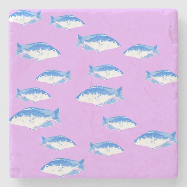 Blauer Fisch Steinuntersetzer (Vorderseite)