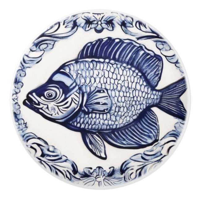 Blauer Fisch und Weiße See und Ozean Links gegenüb Keramikknauf (Vorderseite)