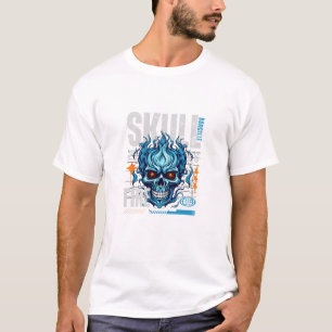 Blauer Flammender Totenkopf Streetwear Design Cy T-Shirt