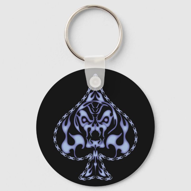 Blauer Flammkugel Skull Schlüsselanhänger (Vorderseite)