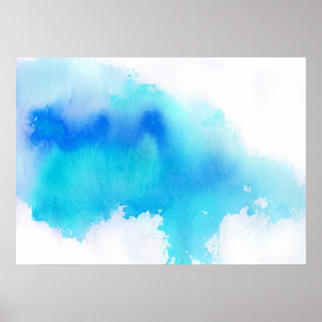 Blauer Fleck, Aquarell abstrakt Poster (Vorne)