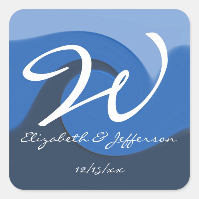 "Blauer Fleck" - Monogramm mit Namen/Siegel/Aufkle Quadratischer Aufkleber (Vorderseite)