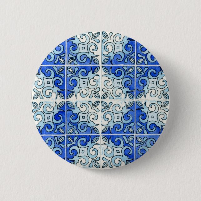 Blauer Fliesen-Entwurf 2 - Wirbel Button (Vorderseite)