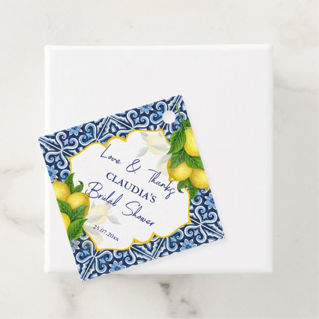 Blauer Fliesenlemon Amalfi Party Vielen Dank Geschenkanhänger (Beispiel)