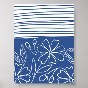 Blauer Flor und Streifen - Moderner Boho Botanisch Poster