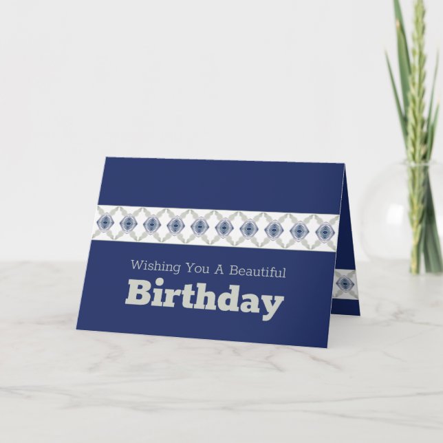 Blauer Floral Accented Karte (Vorderseite)