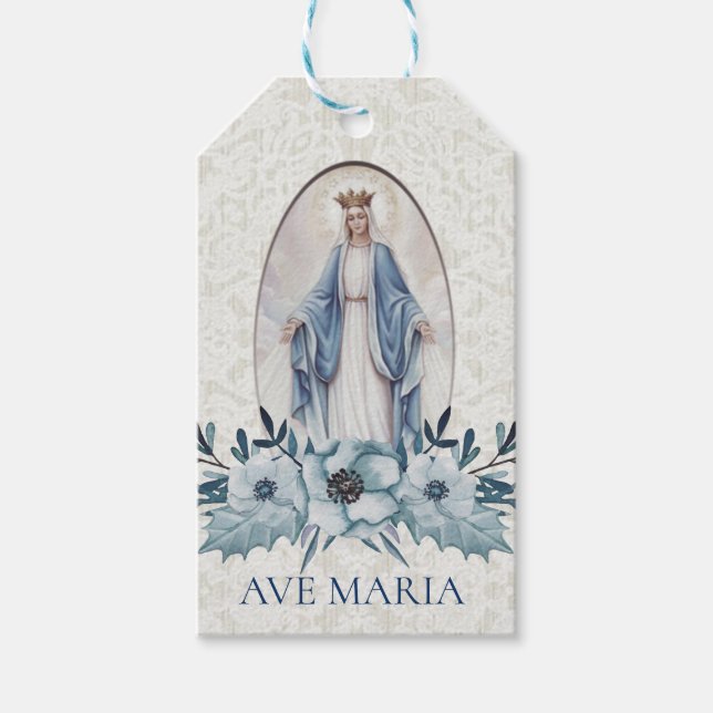 Blauer Floral gesegnete Mutter katholische Religiö Geschenkanhänger (Vorderseite)