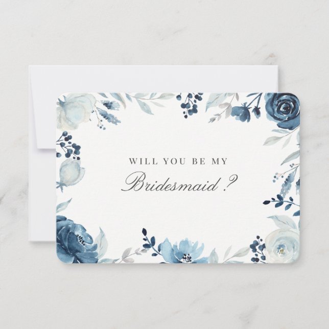 Blauer Floral wirst du meine Bridesmaid sein Einladung (Vorderseite)