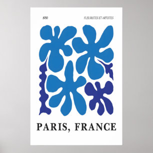 Blauer Floraler Abstraktkunst-Druck 1950er Paris Poster