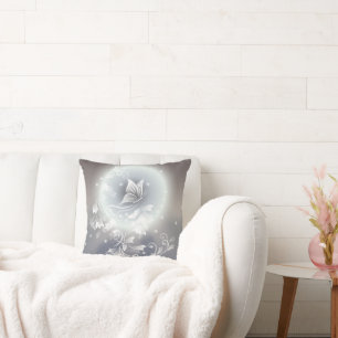 Blauer Floraler Schmetterling Grau Tier Fantasy Kissen