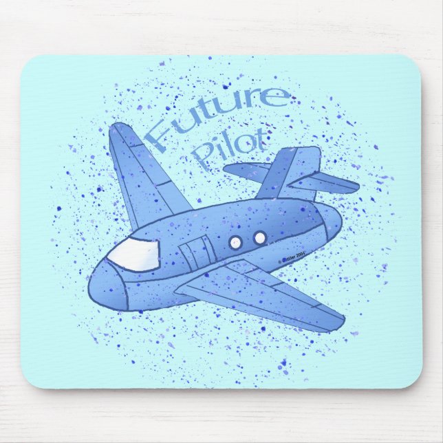 Blauer Flugzeug-Zukunftspilot Mousepad (Vorne)