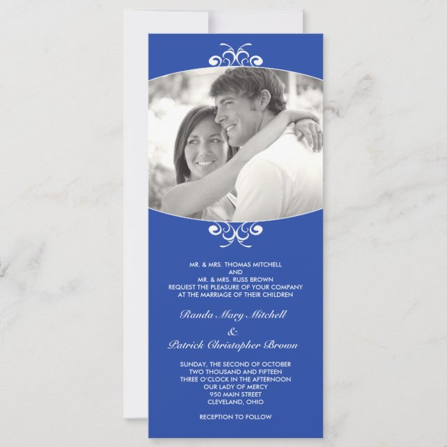 Blauer Foto Hochzeitseinladung Einladung (Vorderseite)