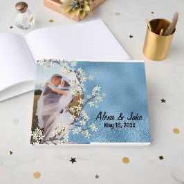 Blauer Foto und Hochzeitskranz Gästebuch