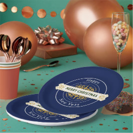 Blauer Frohe Weihnachten, glückliches neues Jahr P Pappteller