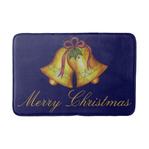 Blauer frohe Weihnachtsbäder Rug Mat Dekoration Badematte