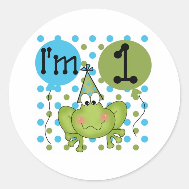 Blauer Frosch 1. Geburtstag Runder Aufkleber (Vorderseite)