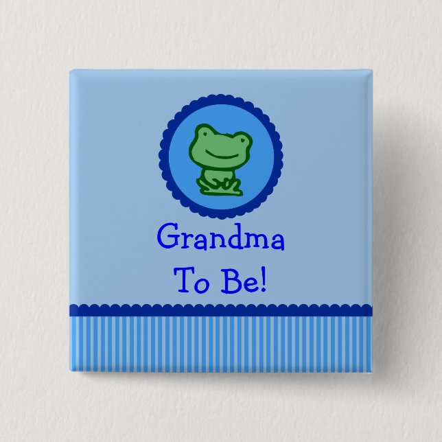 Blauer Frosch "Großmutter, zum Babyparty-Knopf zu Button (Vorderseite)