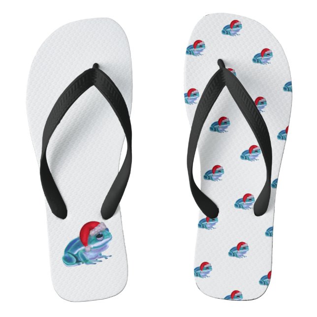 Blauer Frosch mit Santa-Hut. Flip Flops (Fußbett)