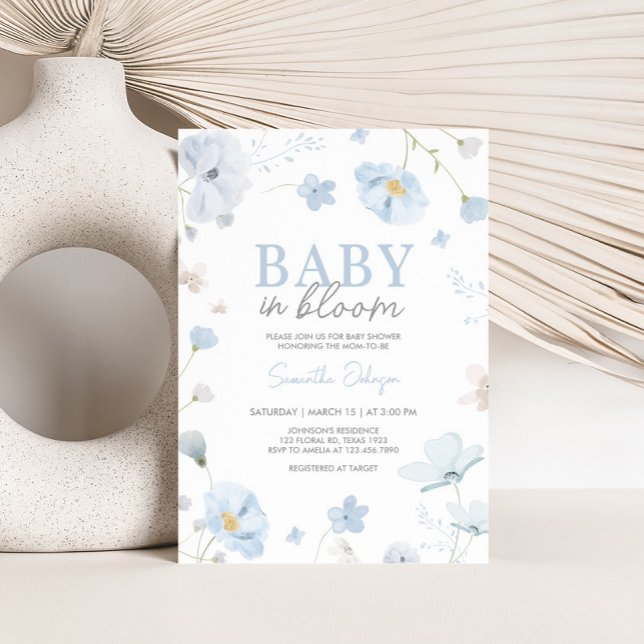 Blauer Frühling Baby in Bloom Baby Dusche Einladung (Blue Spring Floral Baby in Bloom Baby Shower Invitation)