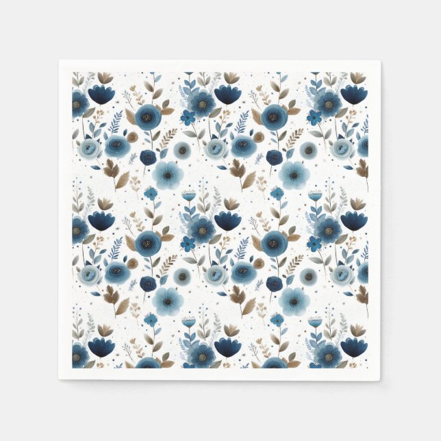 Blauer Frühling Blumen Elegantes Muster Serviette (Vorderseite)