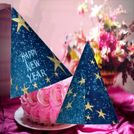 Blauer Funkeln Neujahr Glitzer Stars Blumenmotiv Partyhütchen