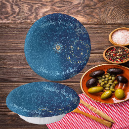 Blauer funkelnder Neujahrsfest Glitzer Sterne Blum Pappteller