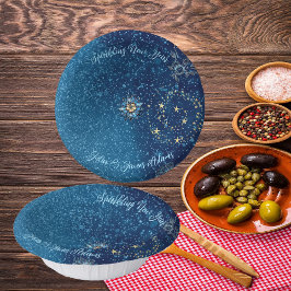 Blauer funkelnder Neujahrsfest Glitzer Sterne Blum Pappteller