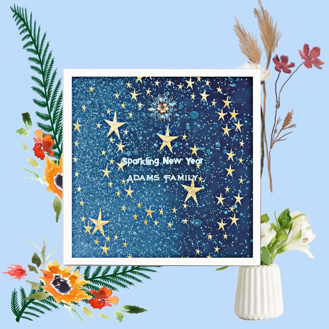Blauer funkelnder Neujahrsfest Glitzer Sterne Blum Serviette (Blue Sparkling New Year Glitter Stars Floral Party Napkins)