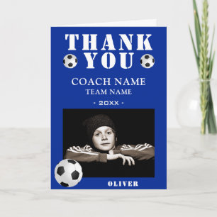 Blauer Fußball Sport Foto Trainer  Dankeskarte