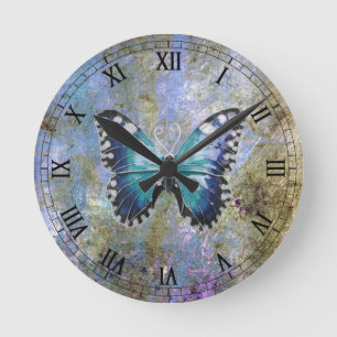 Blauer Galaxie-Schmetterling Runde Wanduhr