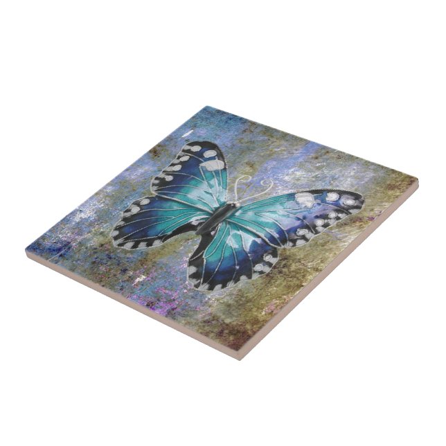 Blauer Galaxy Butterfly Fliese (Seite)