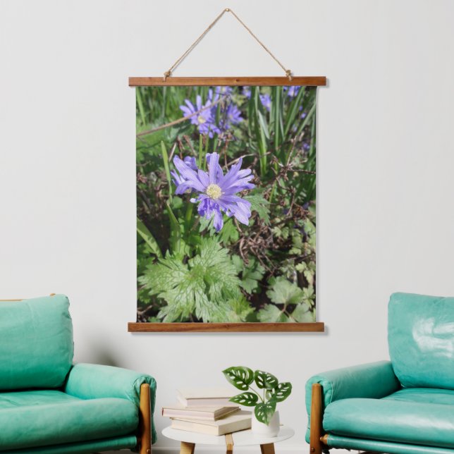 Blauer Garten Blume Wandteppich Mit Holzrahmen (Wohnzimmer)