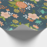 Blauer Garten Blumendesign Geschenkpapier<br><div class="desc">Schönes Muster mit verschiedenen Blumen in Orange, Pfirsich, Korallen und Blau. Ideal für Hochzeiten, Brautpartys und Party.</div>