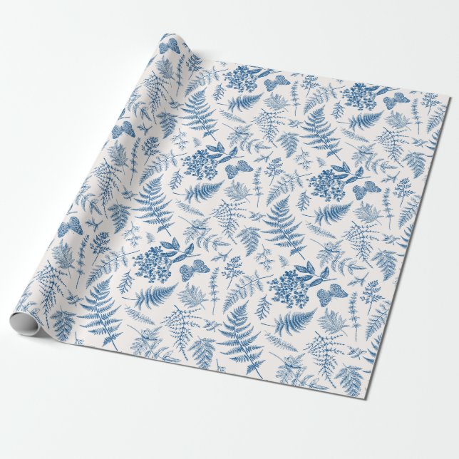 Blauer Garten Schmetterling und Blumengarten Muste Geschenkpapier (Ungerollt)