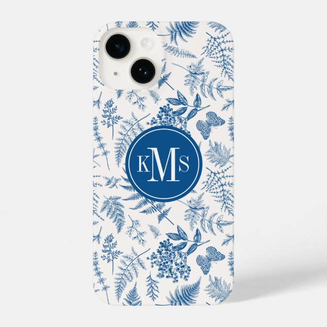 Blauer Garten Schmetterling und Blumengarten Muste iPhone 14 Hülle (Rückseite)