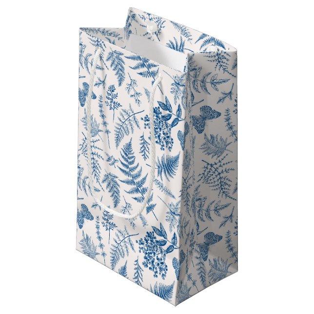 Blauer Garten Schmetterling und Blumengarten Muste Kleine Geschenktüte (Vorderseite Schrägansicht)