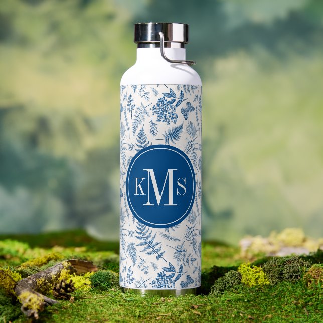 Blauer Garten Schmetterling und Blumengarten Muste Trinkflasche (Außenbereich)