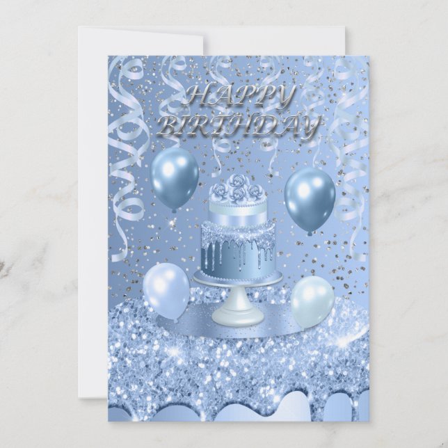 Blauer Geburtstagskuchen Einladung (Vorderseite)