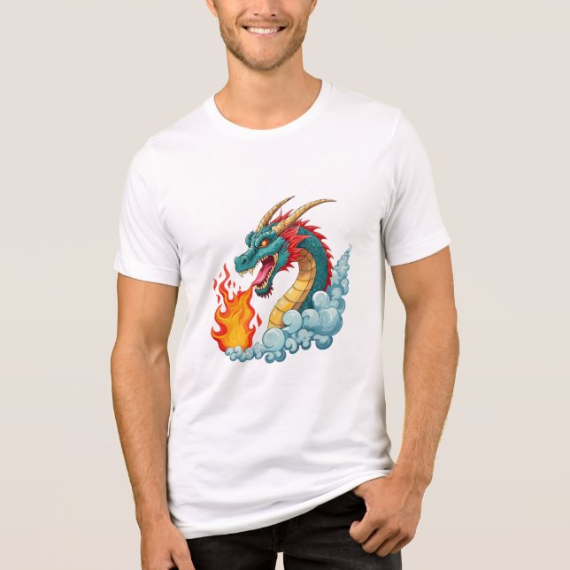 Blauer gehörnter Drache Tri-Blend Shirt (Vorderseite)