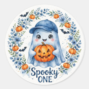 Blauer Geist Spooky ONE-Kürbis-Aufkleber - Jungen- Runder Aufkleber