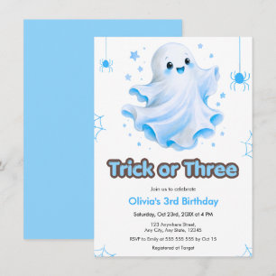 Blauer Geist-Trick oder drei Halloween 3. Geburtst Einladung