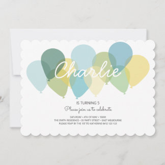 Blauer Gelbballoon Niedliche Geburtstag Einladung