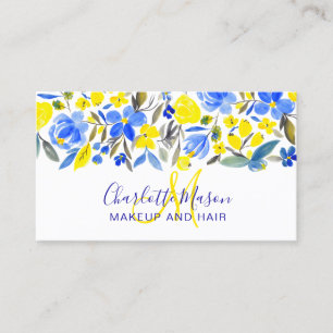 Blauer gelber Blütenzauber mit floraler Aquarellf Visitenkarte