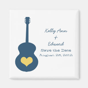 Blauer/gelber Gitarren-Herz-Save the Date Magnet