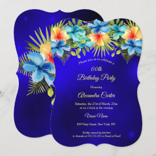 Blauer gelber Hibiskus Tropische Blumenparty Einladung