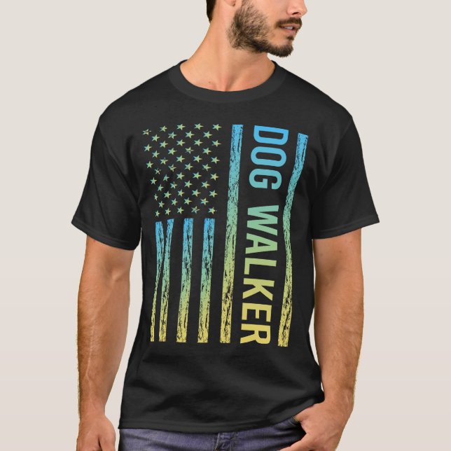 Blauer Gelber Hund Walker T-Shirt (Vorderseite)